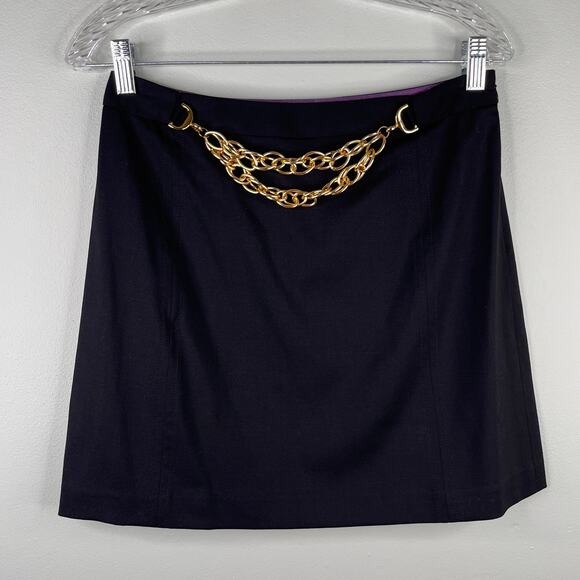 Milly of New York Black Mini Skirt 6 Gold Chain Y2K - Picture 13 of 16